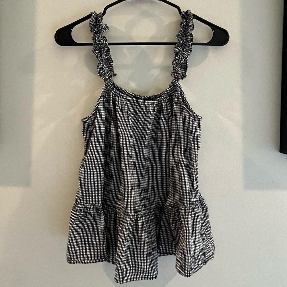 Madewell Black and White Gingham Ruffled Strap Tank